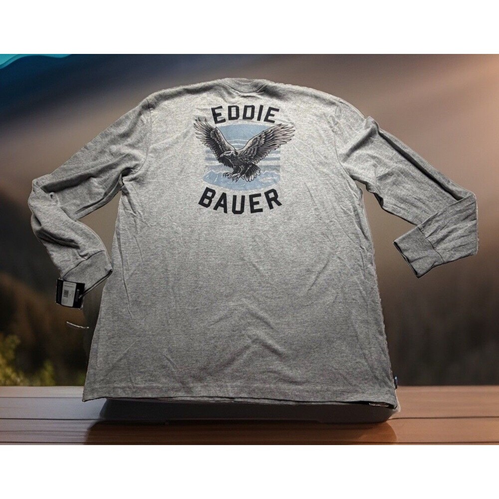 Eddie Bauer Outdoors LS Eagle Mens T Shirt Sz XL NWT Heather Gray D024